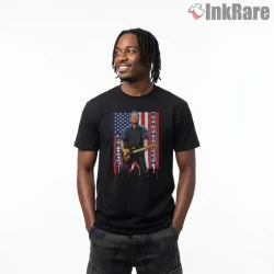 Bruce Springsteen American Flag Live Performance Portrait Shirt on black short sleeve shirt for men graphic tee