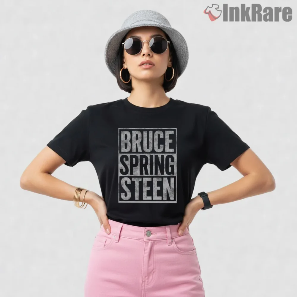 Bruce Springsteen Bold Stacked Typography Minimal Shirt on black short sleeve shirt for women graphic tee