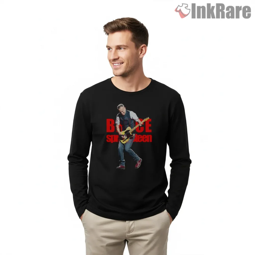 Bruce Springsteen Bold Vector Stage Performance Shirt on black long sleeve shirt for men graphic tee