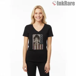 Bruce Springsteen Born In The Usa Grunge Portrait Shirt on black v-neck shirt for women graphic tee