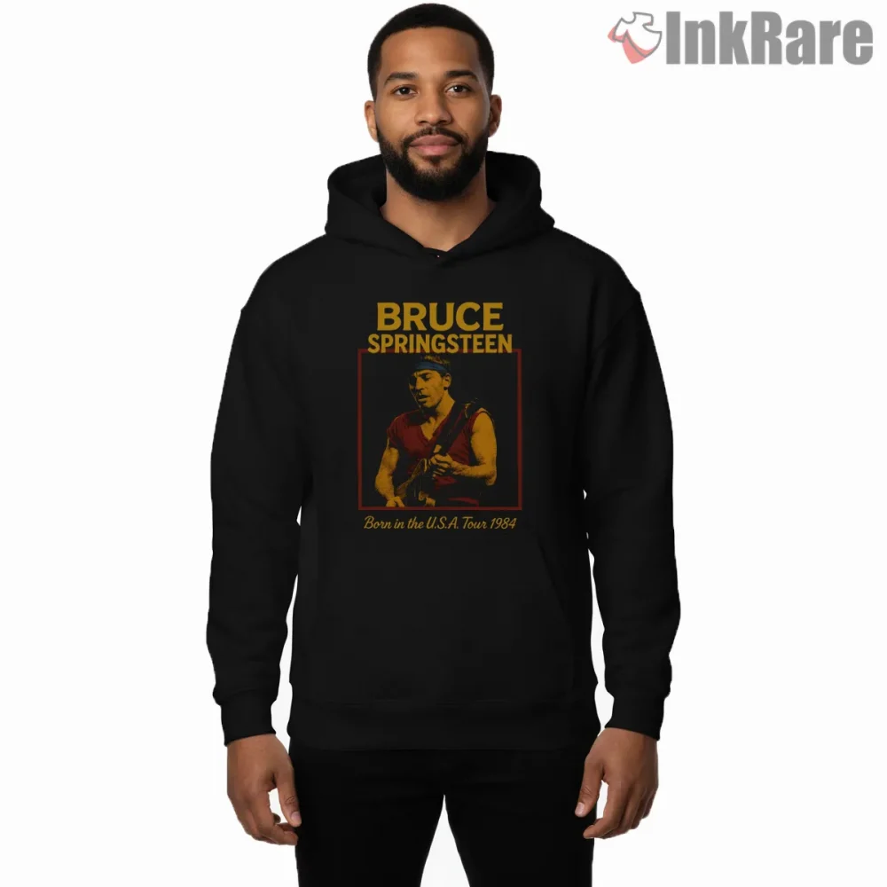 Bruce Springsteen Born In The Usa Tour Vintage Poster Shirt on black hoodie for men graphic tee
