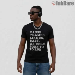 Bruce Springsteen Born To Run Lyric Bold Text Shirt on black v-neck shirt for men graphic tee