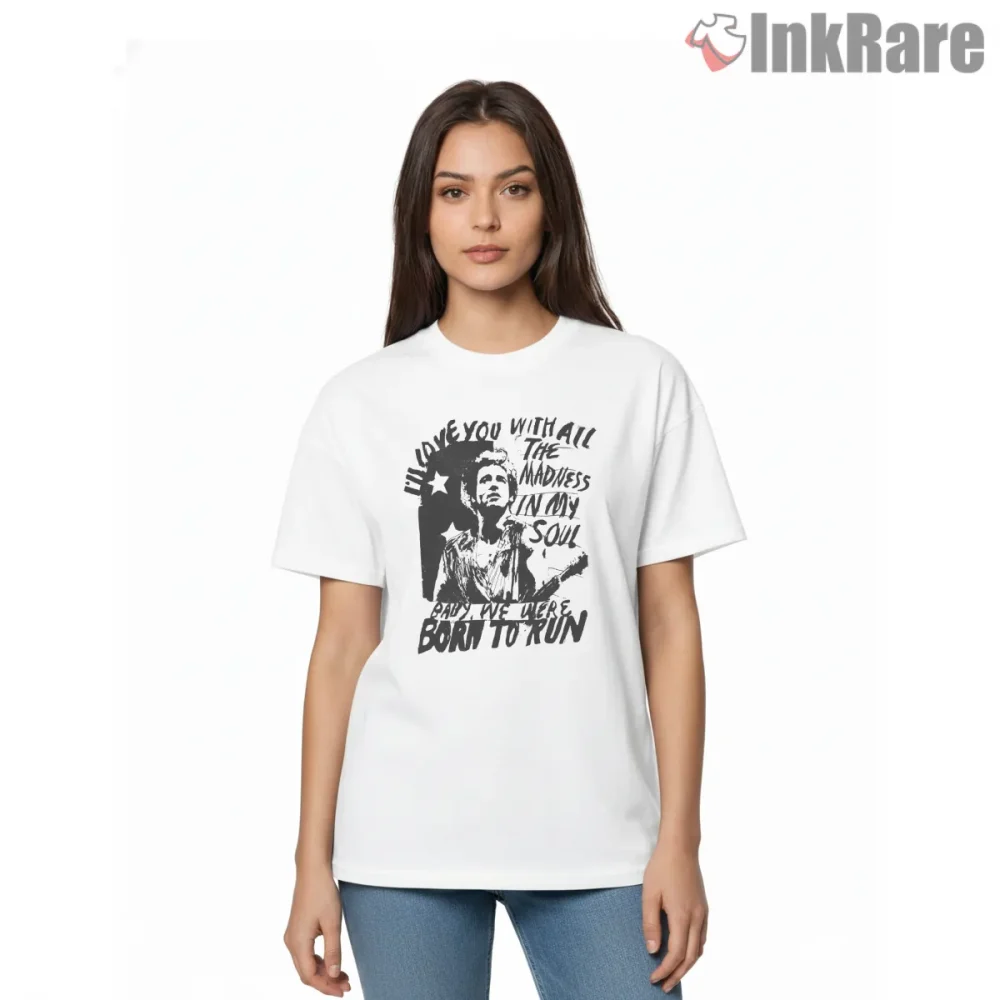 Bruce Springsteen Born To Run Lyric Sketch Vintage Shirt on white short sleeve shirt for women graphic tee