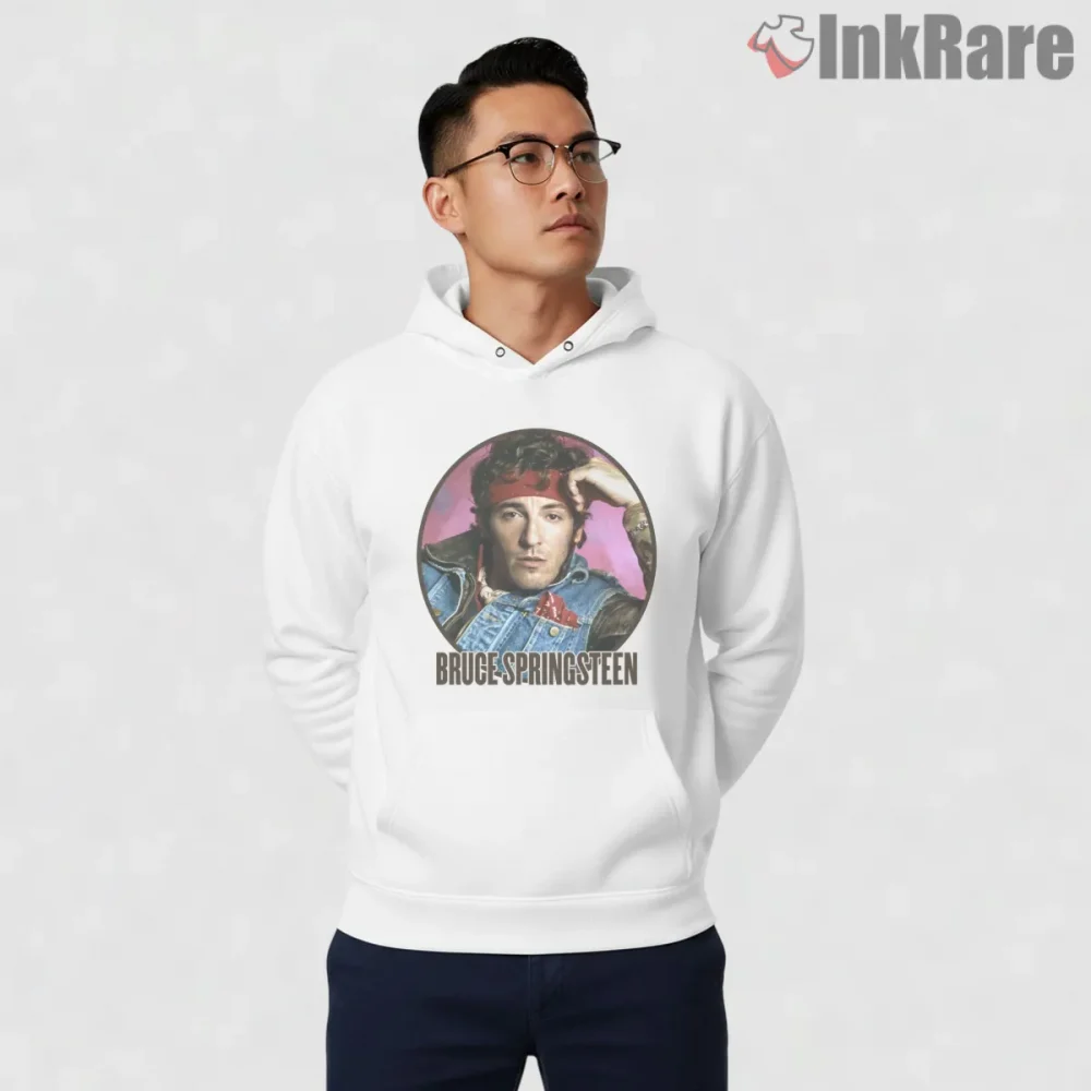 Bruce Springsteen Classic Portrait Rocker Style Shirt on white hoodie for men graphic tee