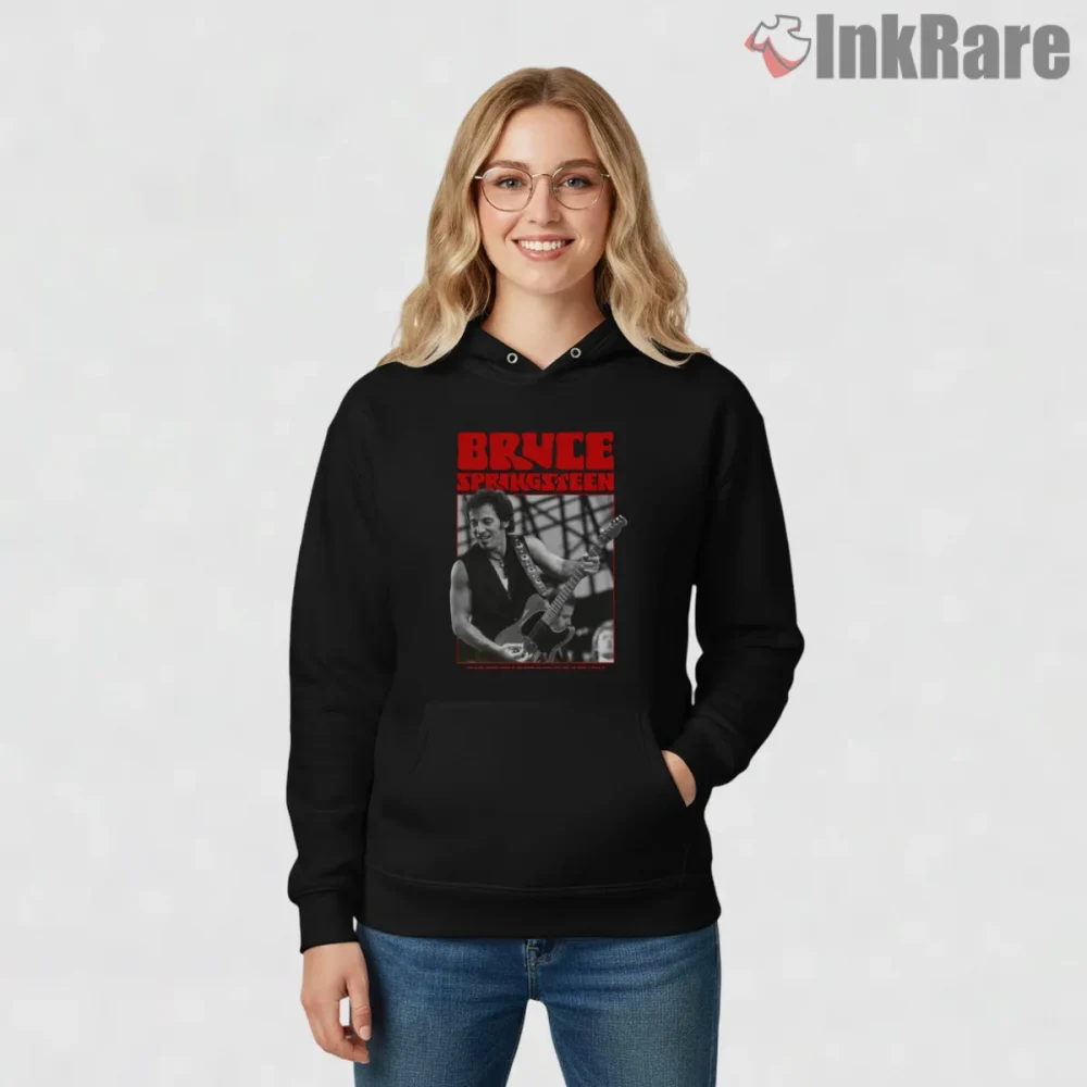 Bruce Springsteen Classic Red Frame Live Guitar Shirt on black hoodie for women graphic tee