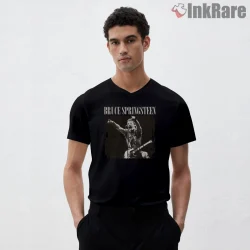 Bruce Springsteen Distressed Live Stage Vintage Print Shirt on black v-neck shirt for men graphic tee