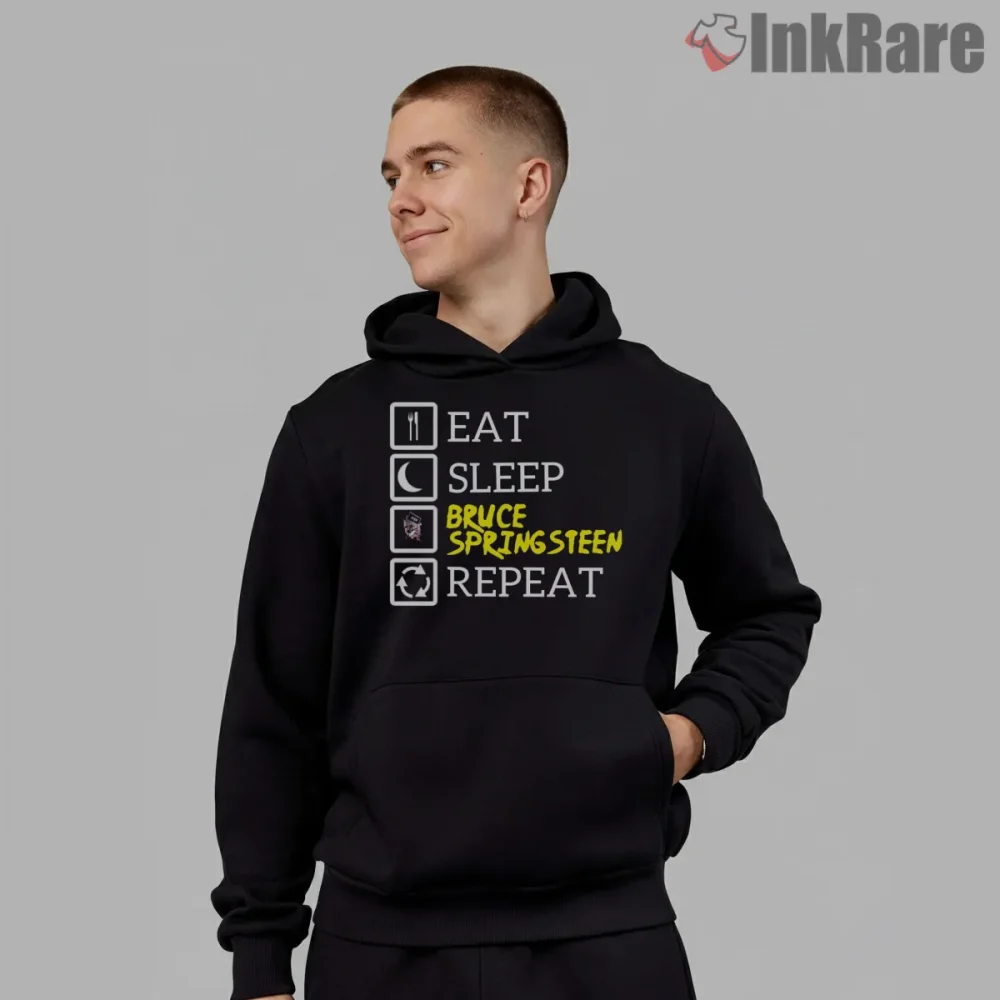 Bruce Springsteen Eat Sleep Repeat Music Lifestyle Shirt on black hoodie for men graphic tee