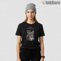 Bruce Springsteen Guitar Album Collage Art Shirt on black short sleeve shirt for women graphic tee