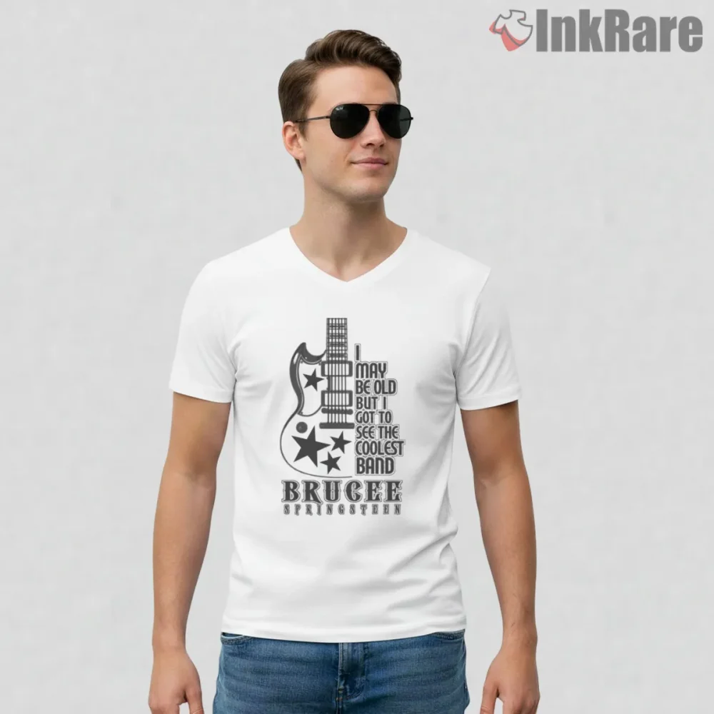 Bruce Springsteen Guitar Quote Minimal Vintage Shirt on white v-neck shirt for men graphic tee