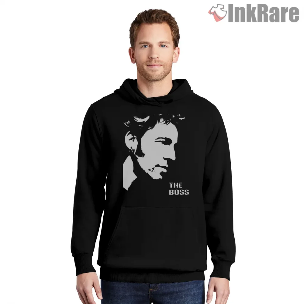 Bruce Springsteen High Contrast Portrait The Boss Shirt on black hoodie for men graphic tee
