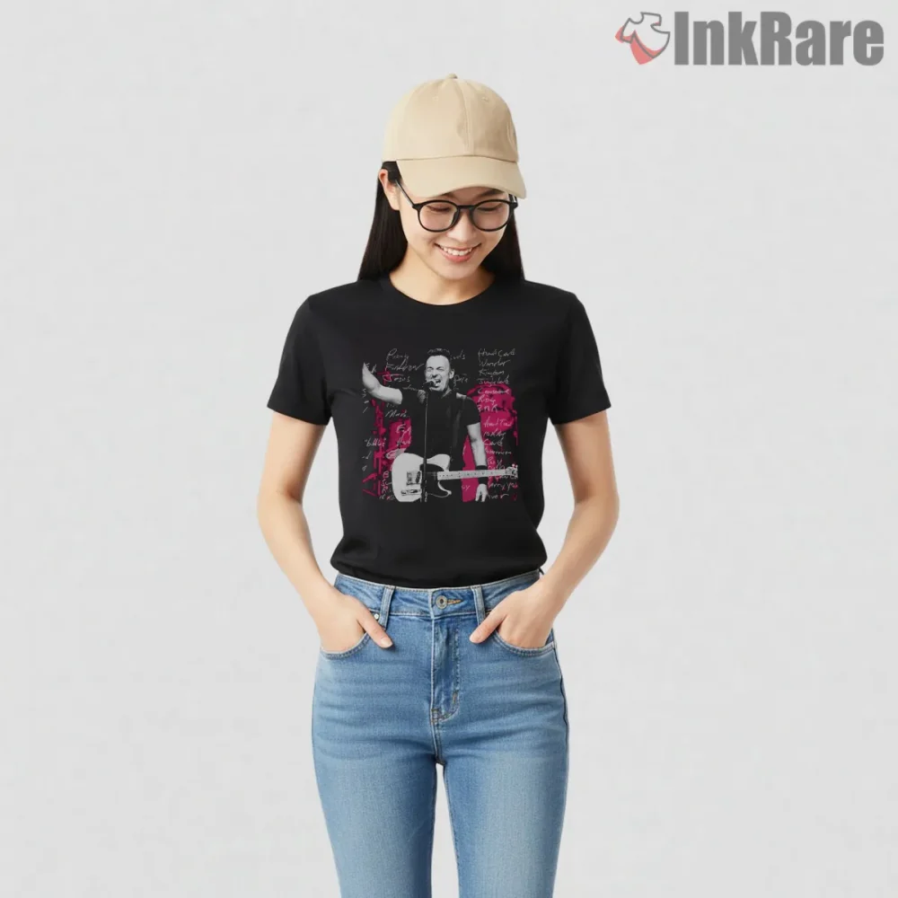 Bruce Springsteen Hometown Glory Neon Live Revival Shirt on black short sleeve shirt for women graphic tee