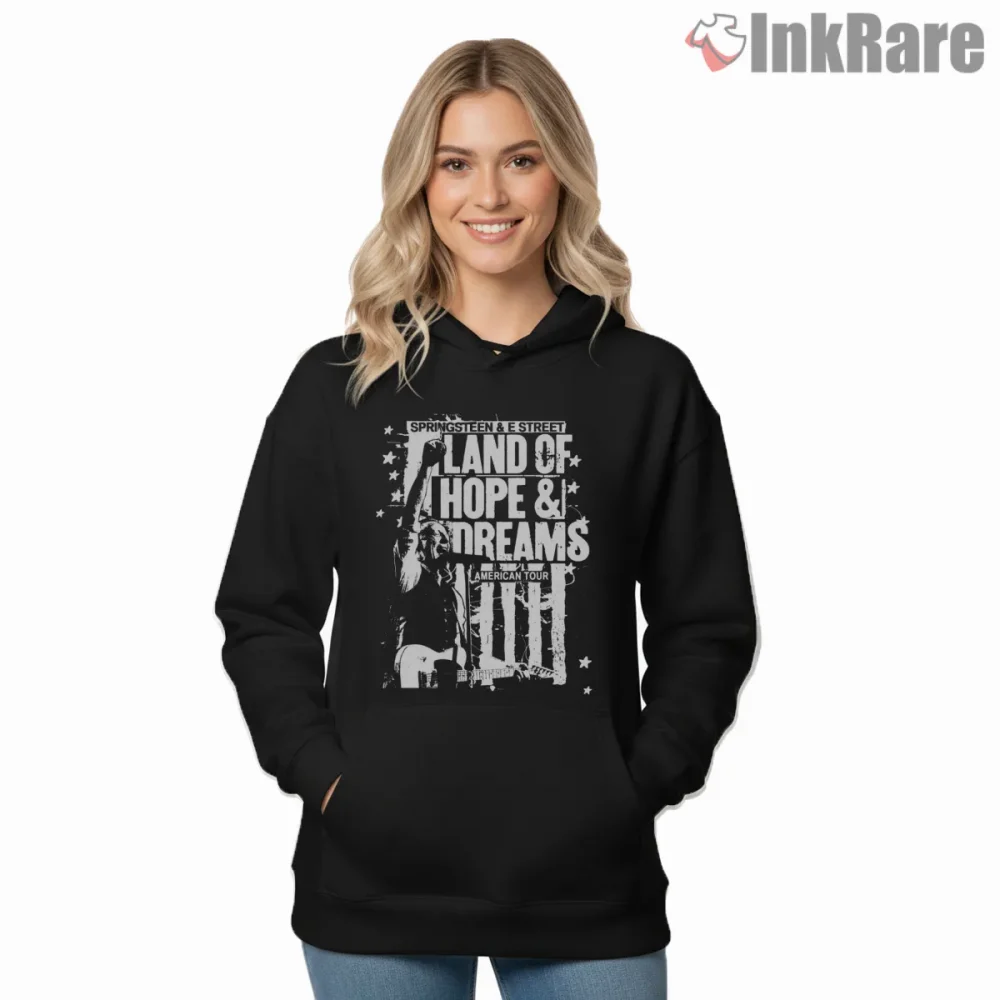 Bruce Springsteen Land Of Hope And Dreams Tour Poster Shirt on black hoodie for women graphic tee