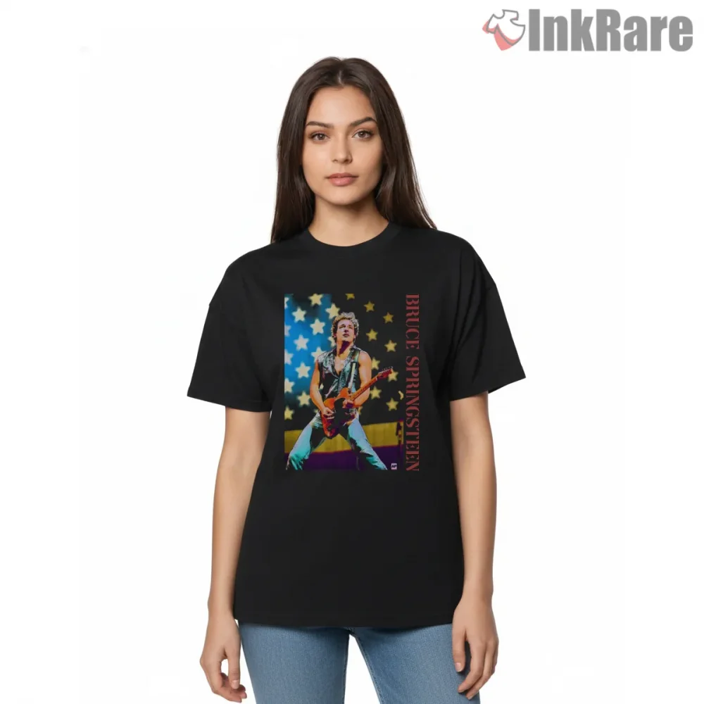 Bruce Springsteen Live Concert Stage Lighting Rock Shirt on black short sleeve shirt for women graphic tee
