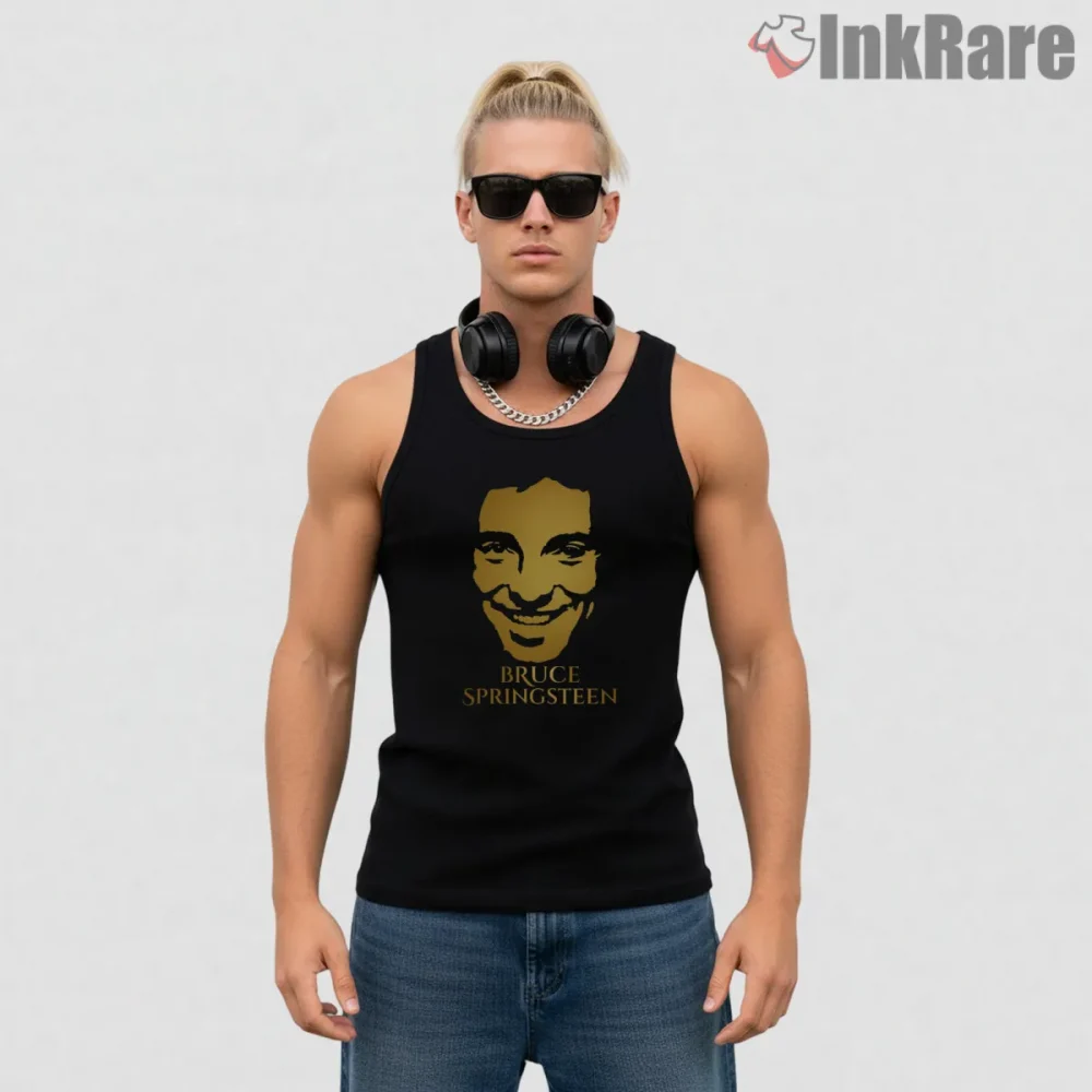 Bruce Springsteen Minimal Golden Portrait Vintage Shirt on black tank top for men graphic tee