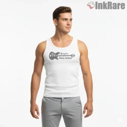 Bruce Springsteen Music Festival Guitar Line Art Shirt on white tank top for men graphic tee