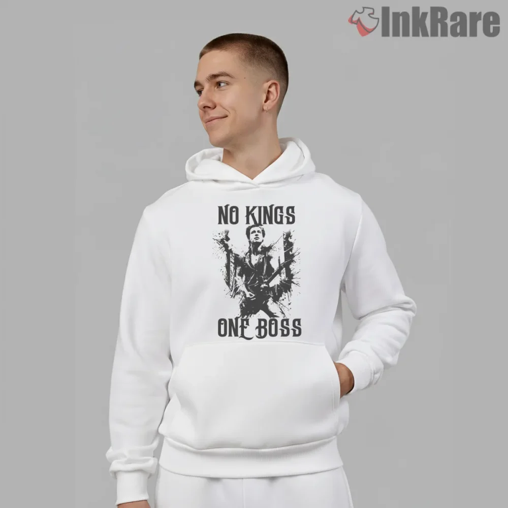 Bruce Springsteen One Boss No Kings Grunge Portrait Shirt on white hoodie for men graphic tee