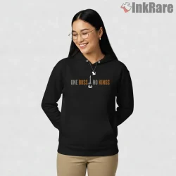 Bruce Springsteen One Boss No Kings Minimal Rock Statement Shirt on black hoodie for women graphic tee