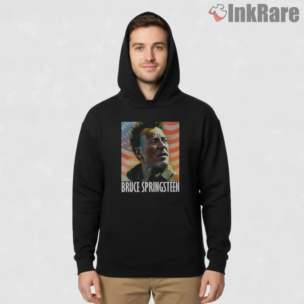Bruce Springsteen Patriotic Art Portrait Americana Shirt on black hoodie for men graphic tee