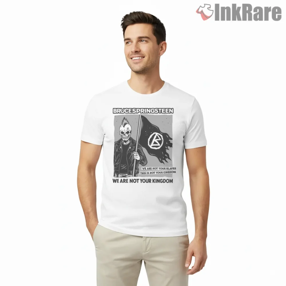 Bruce Springsteen Rebel Flag Skull Statement Shirt on white short sleeve shirt for men graphic tee