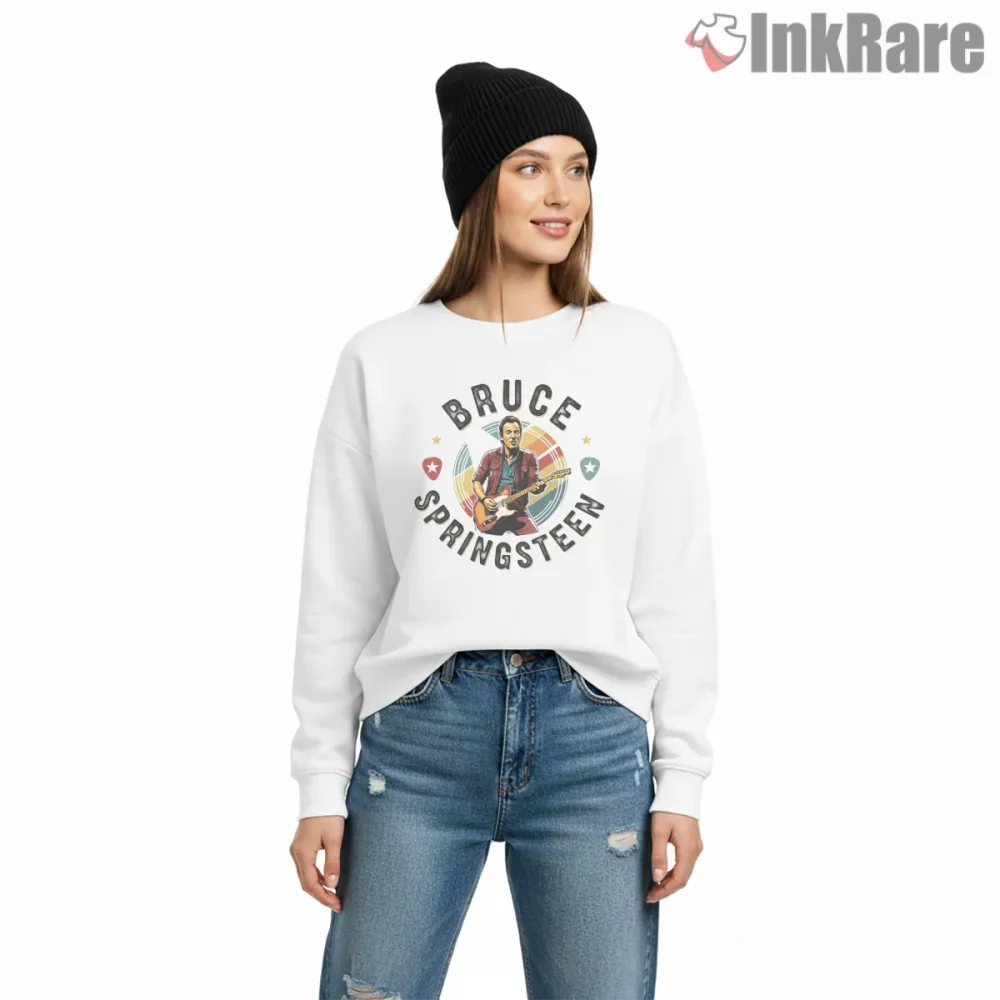 Bruce Springsteen Retro Circle Guitar Badge Shirt on graphic shirt for women graphic tee