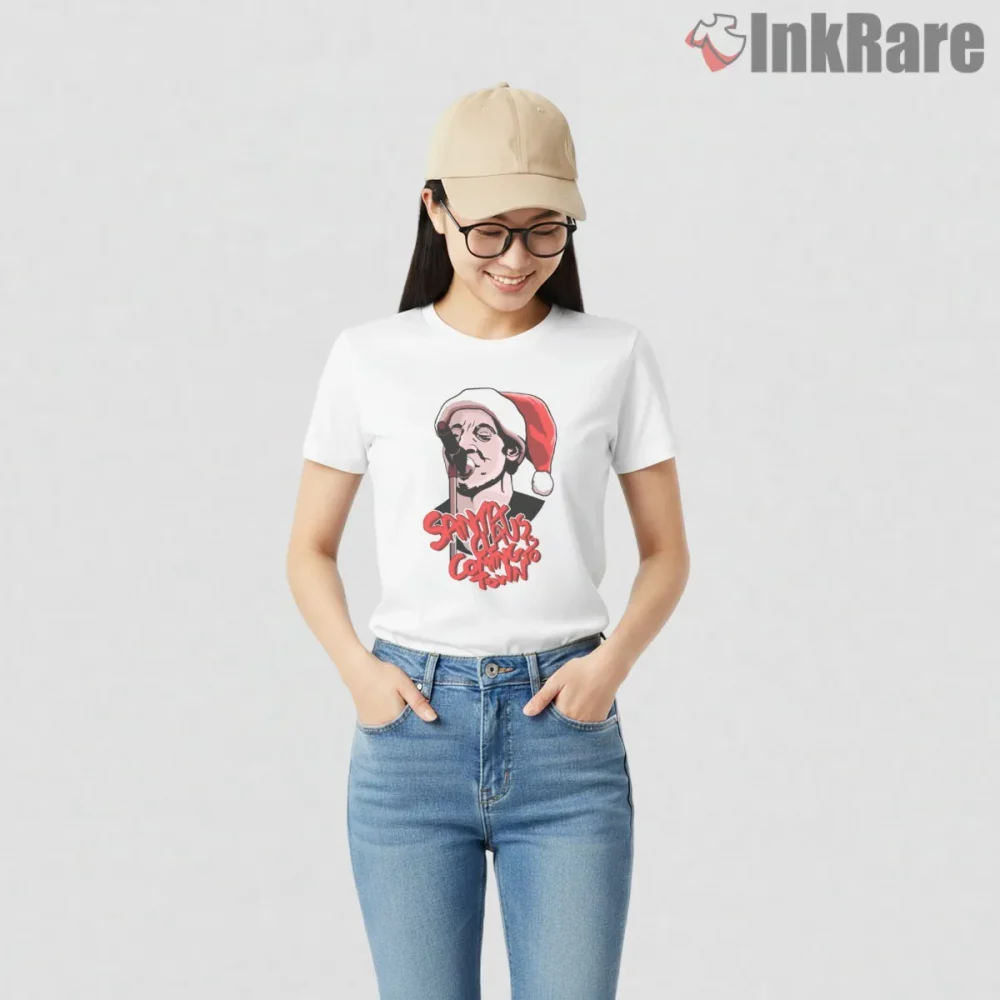 Bruce Springsteen Santa Claus Rock Holiday Performance Shirt on white short sleeve shirt for women graphic tee