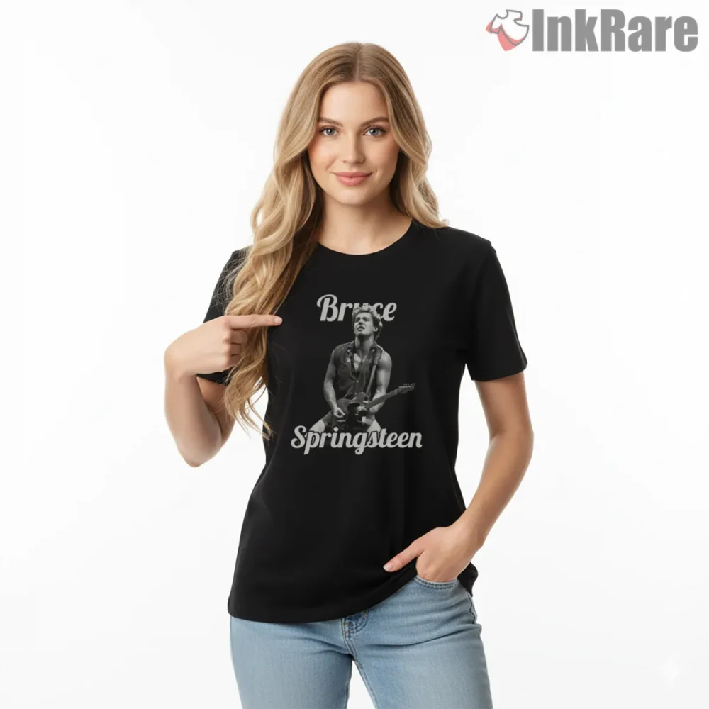 Bruce Springsteen Script Logo Black And White Classic Shirt on black short sleeve shirt for women graphic tee