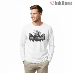 Bruce Springsteen Skull Wings Dark Rock Graphic Shirt on white long sleeve shirt for men graphic tee
