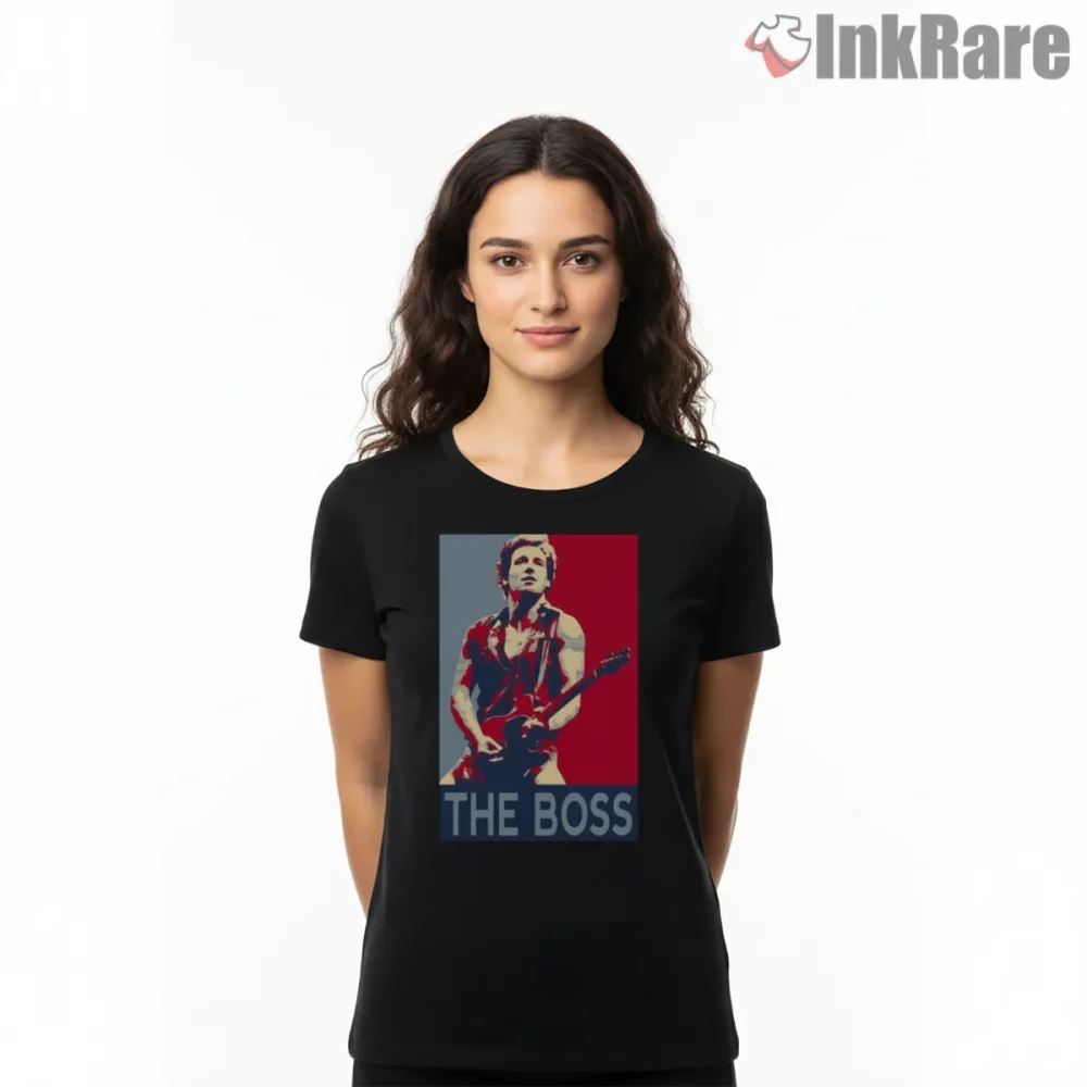 Bruce Springsteen The Boss Pop Art Portrait Shirt on black short sleeve shirt for women graphic tee