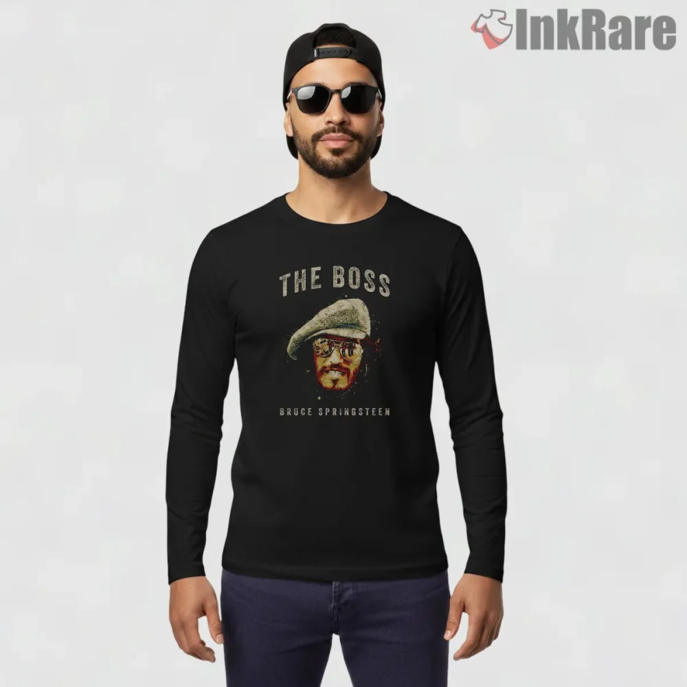 Bruce Springsteen The Boss Vintage Portrait Hat Shirt on black long sleeve shirt for men graphic tee