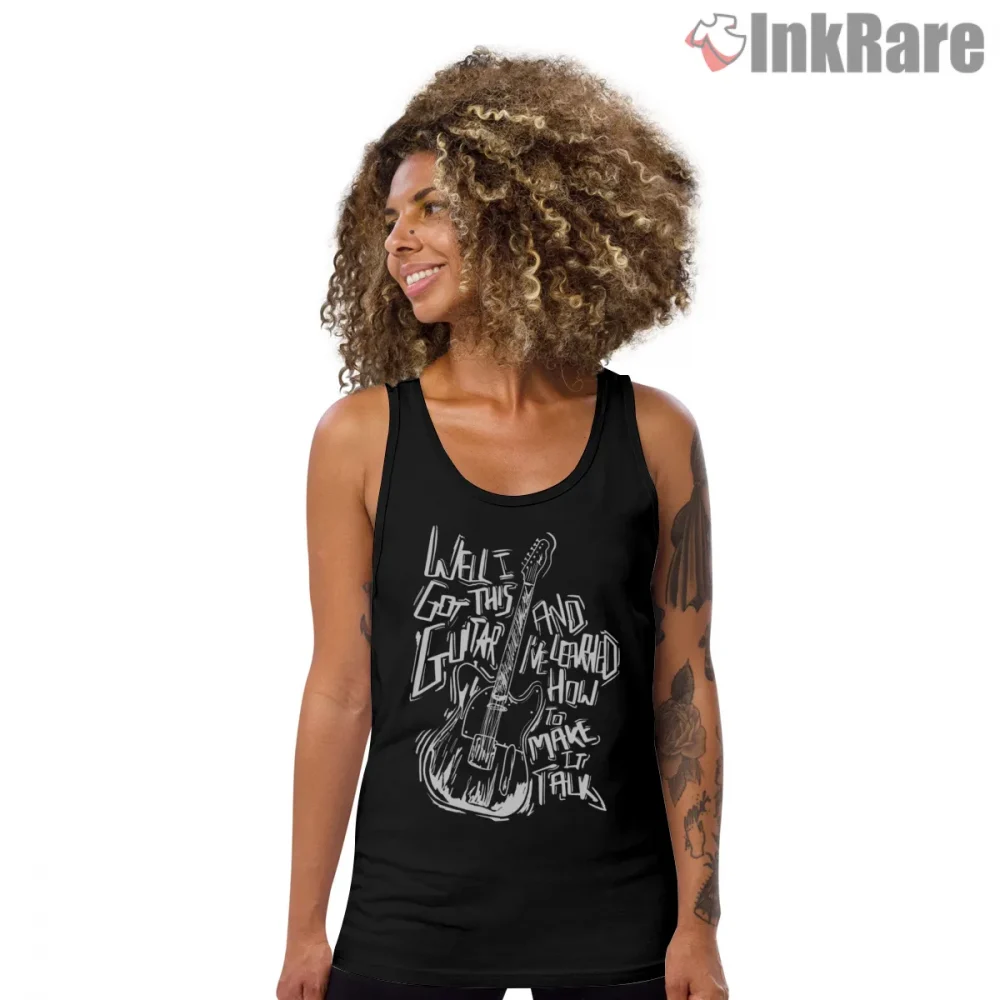 Bruce Springsteen Thunder Road Guitar Quote Sketch Shirt on black tank top for women graphic tee