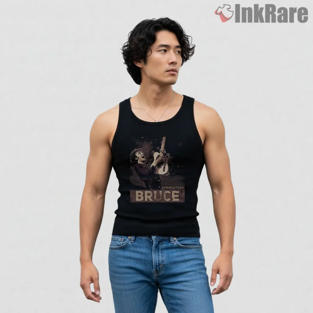 Bruce Springsteen Vintage Concert Illustration Stage Shirt on black tank top for men graphic tee
