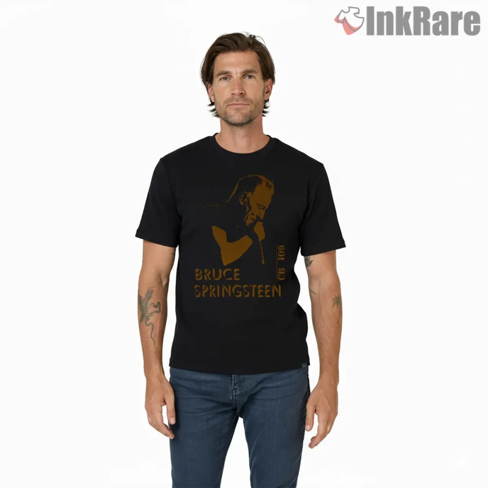 Bruce Springsteen Vintage Golden Stage Silhouette Shirt on black short sleeve shirt for men graphic tee