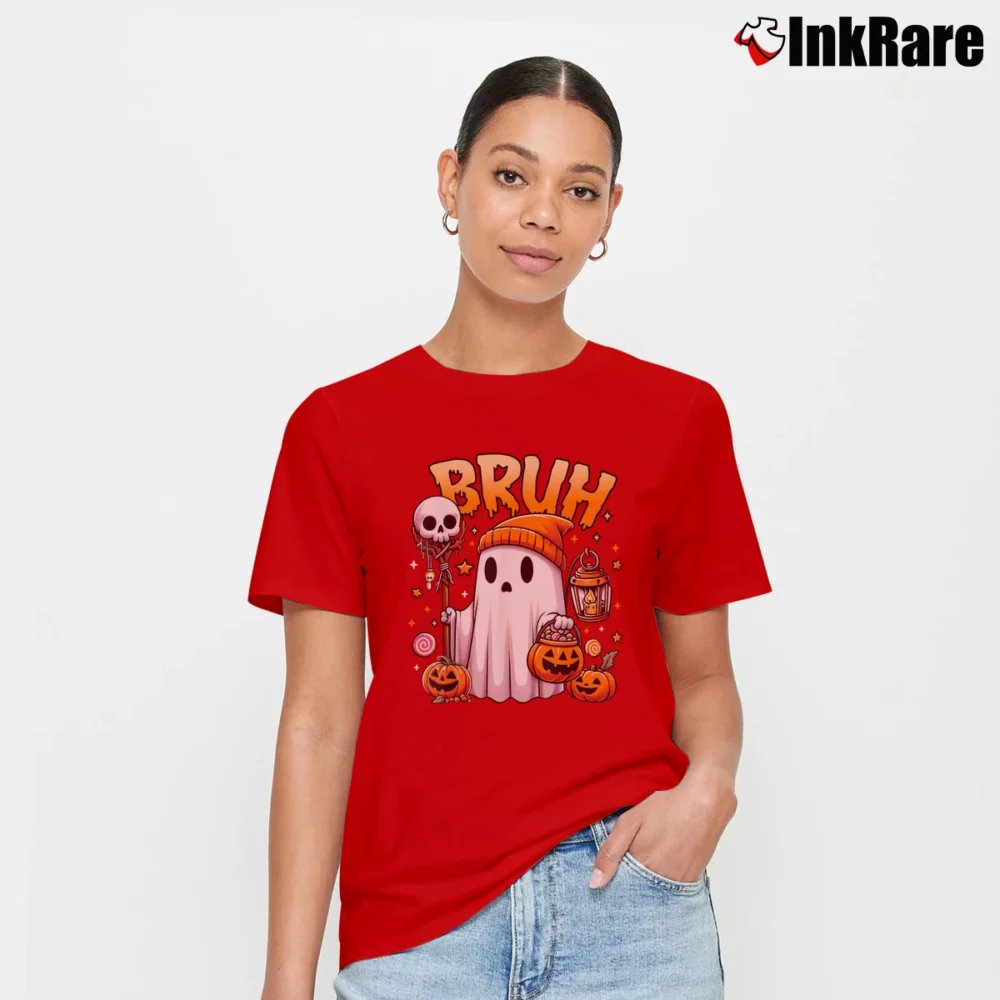 Women’s Bruh Ghost Halloween Trick Or Treat Candy T-Shirt in red | Soft, Flattering Fit