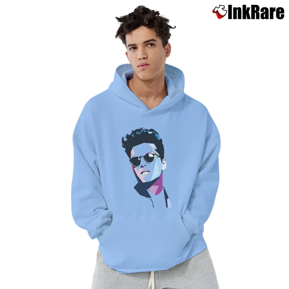 Men’s Bruno Mars Tribute Music Pullover Hoodie in light blue | Cozy, Durable, Modern Fit