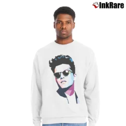 Men’s Bruno Mars Tribute Music Crewneck Sweatshirt in white | Cozy Fabric, Clean Style