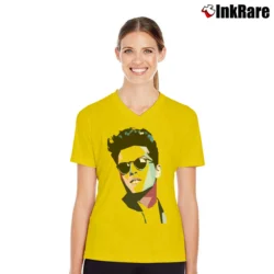 Women’s Bruno Mars Tribute Music V-Neck Tee in yellow | Chic Neckline, Soft Texture
