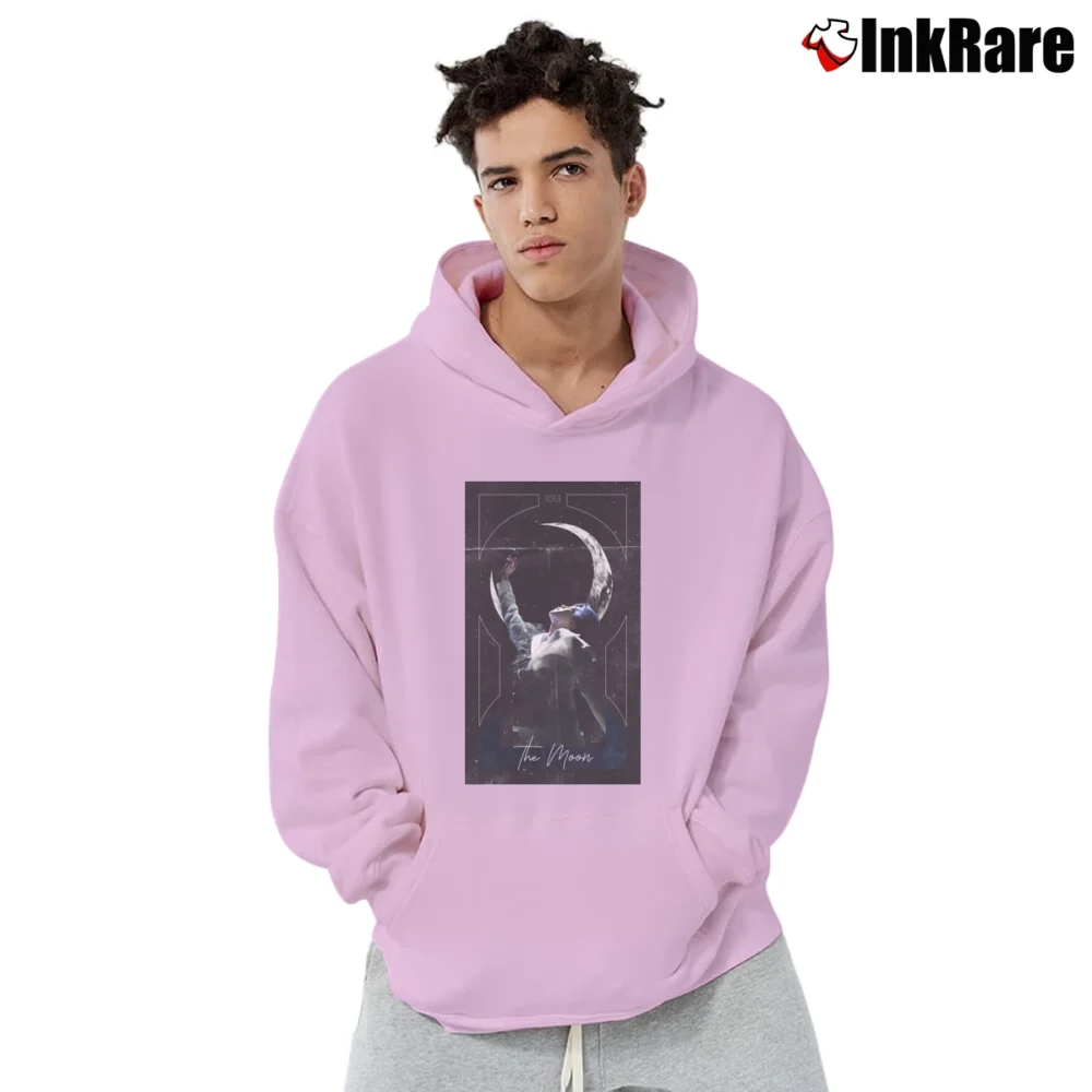 Men’s BTS Jimin The Moon Tarot Card Pullover Hoodie in light pink | Cozy, Durable, Modern Fit