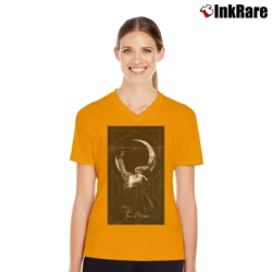 Women’s BTS Jimin The Moon Tarot Card V-Neck Tee in orange | Chic Neckline, Soft Texture