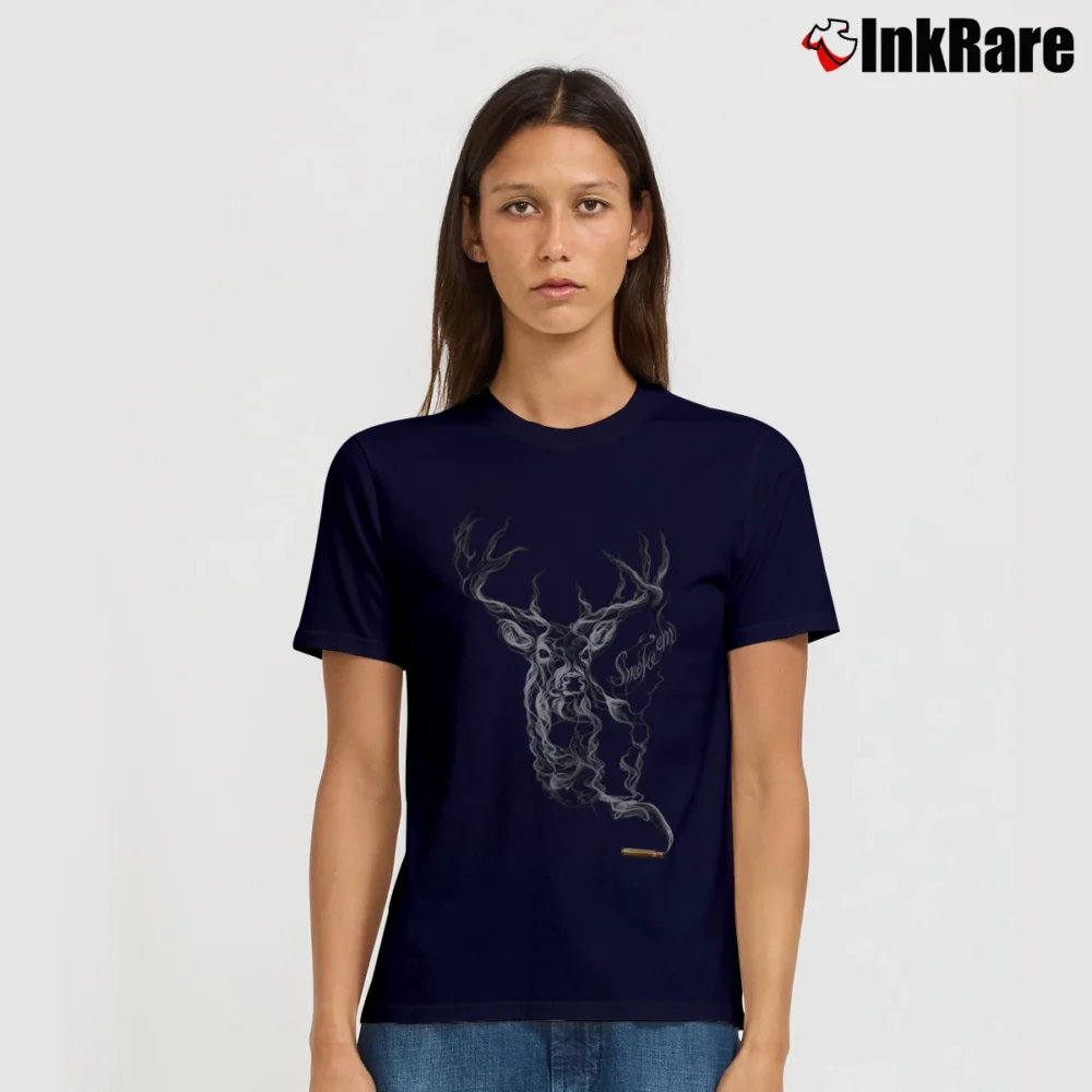 Women’s Buck Wear Smoke Deer Signature T-Shirt in navy | Soft, Flattering Fit