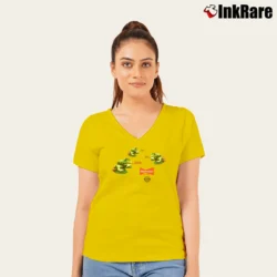 Women’s Budweiser Frogs Mascot 90s King Of Beers V-Neck Tee in yellow | Chic Neckline, Soft Texture