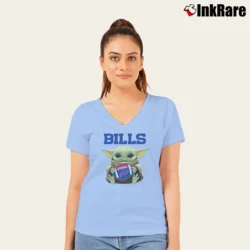 Women’s Buffalo Bills Baby Yoda Star Wars Football Fan V-Neck Tee in light blue | Chic Neckline, Soft Texture