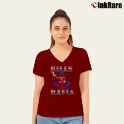 Women’s Buffalo Bills Mafia V-Neck Tee in maroon | Chic Neckline, Soft Texture