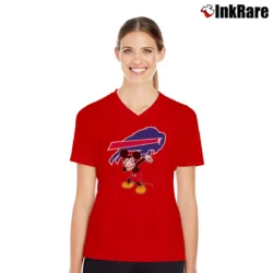 Women’s Buffalo Bills Mickey Mouse Super Bowl Fan V-Neck Tee in red | Chic Neckline, Soft Texture