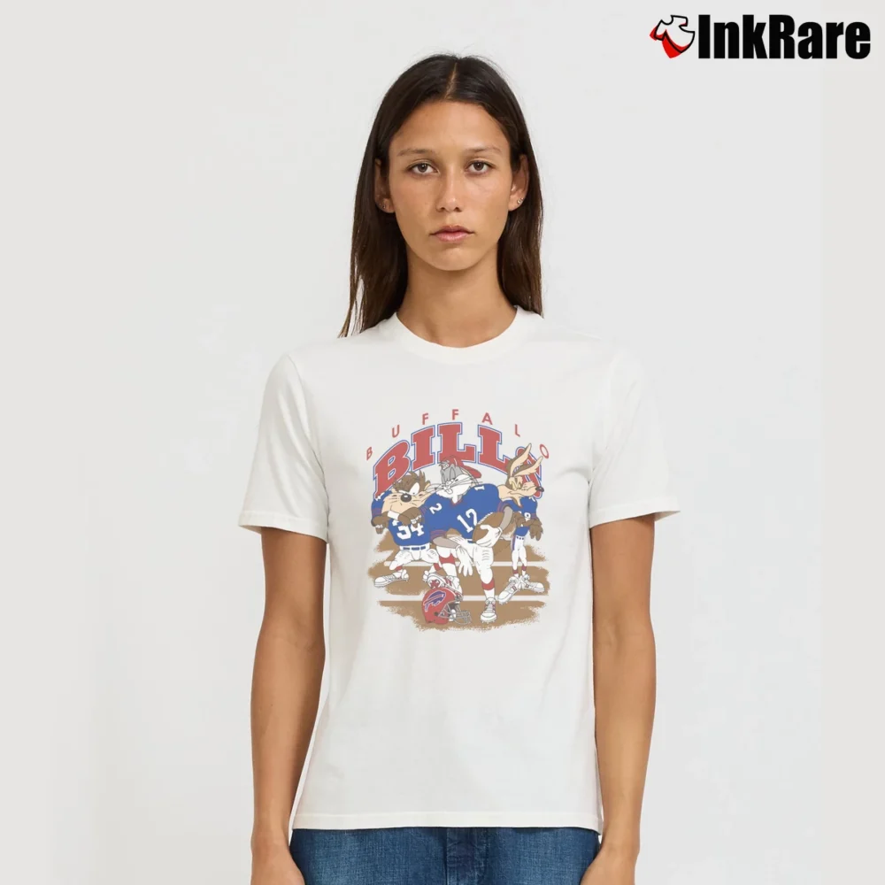 Women’s Buffalo Bills NFL Looney Tunes Football Signature T-Shirt in white | Soft, Flattering Fit