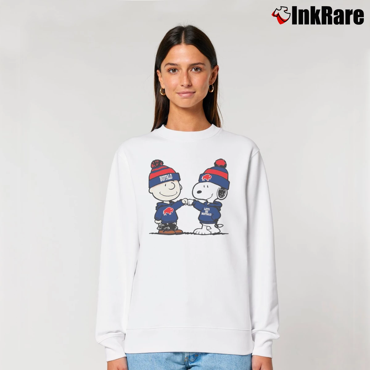 buffalo bills snoopy and charlie brown punch Women’s Relaxed Sweatshirt in white – Cozy Casual Women’s buffalo bills snoopy and charlie brown punch Relaxed Sweatshirt in white | Soft, Laid-Back Vibe