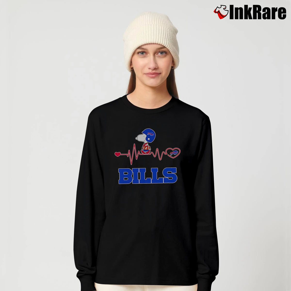 buffalo bills snoopy walking on heartbeat football Women’s Long-Sleeve Top in black – Effortless Layer Women’s buffalo bills snoopy walking on heartbeat football Long-Sleeve Top in black | Sleek, Versatile, All-Season