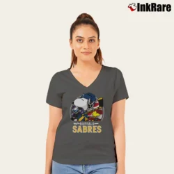 Women’s Buffalo Sabres Snoopy Woodstock NHL Hockey V-Neck Tee in charcoal | Chic Neckline, Soft Texture