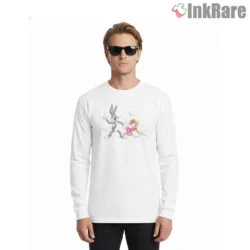 Bugs And Lola Bunny Snowball Splash Shirt on white long sleeve shirt for men graphic tee