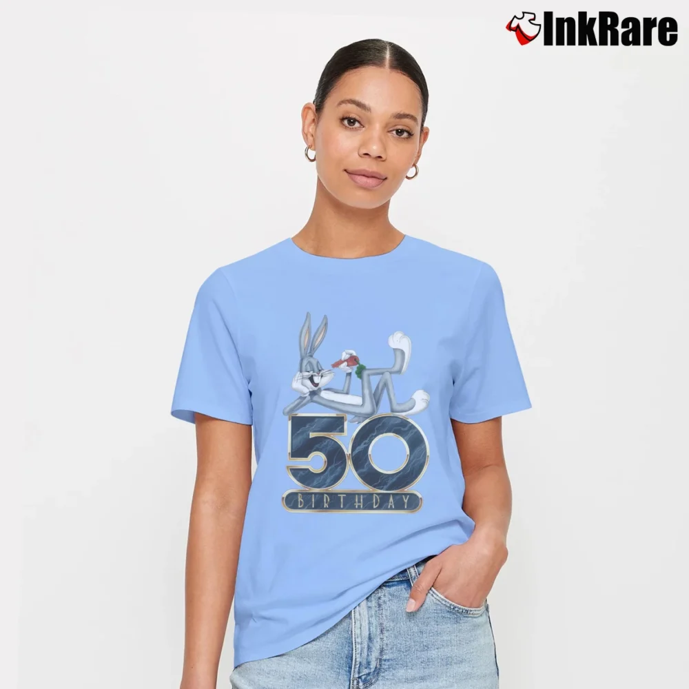 Women’s Bugs Bunny 50th Birthday Looney Tunes Signature T-Shirt in light blue | Soft, Flattering Fit
