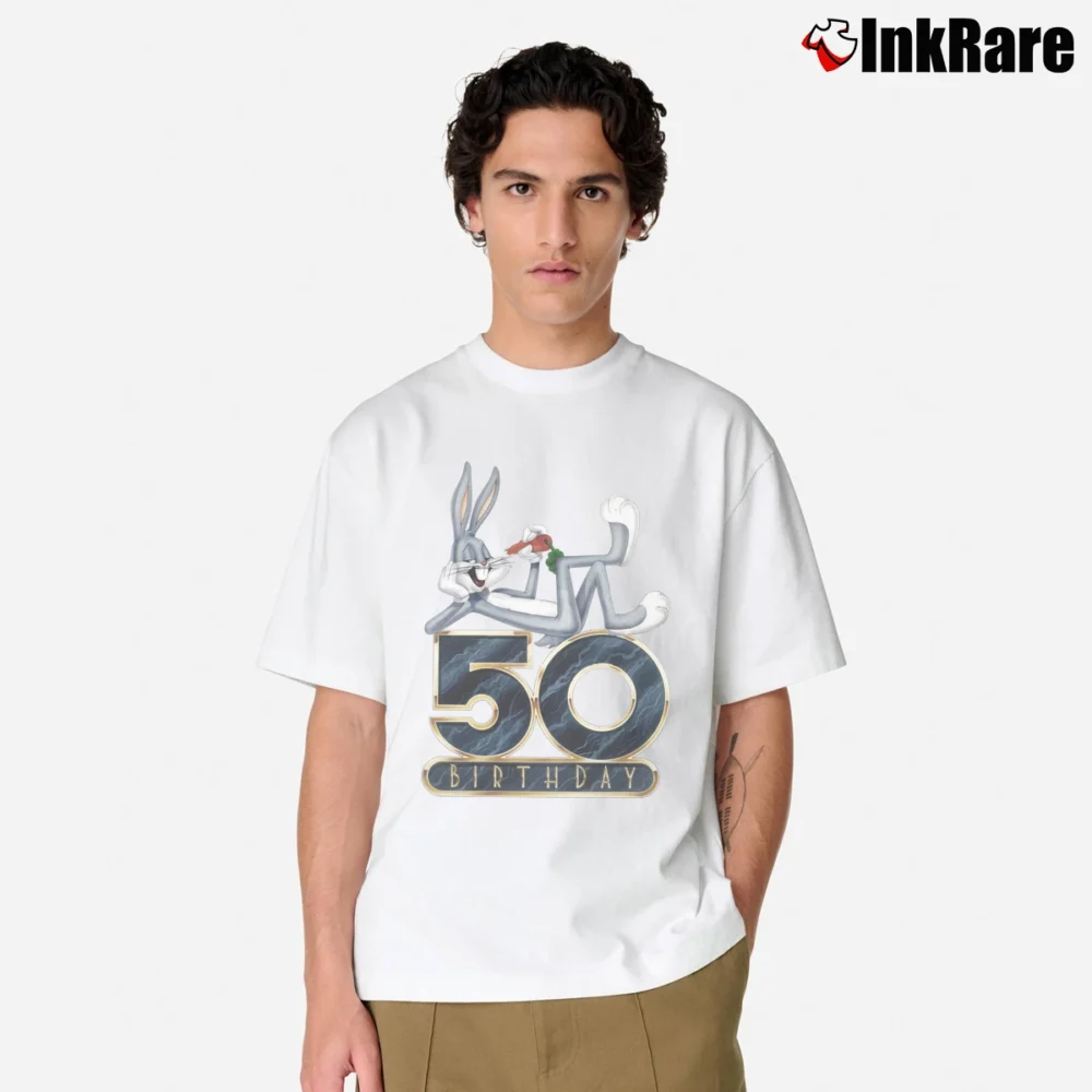 Men’s Bugs Bunny 50th Birthday Looney Tunes Classic T-Shirt in white | Soft, Breathable Everyday Wear